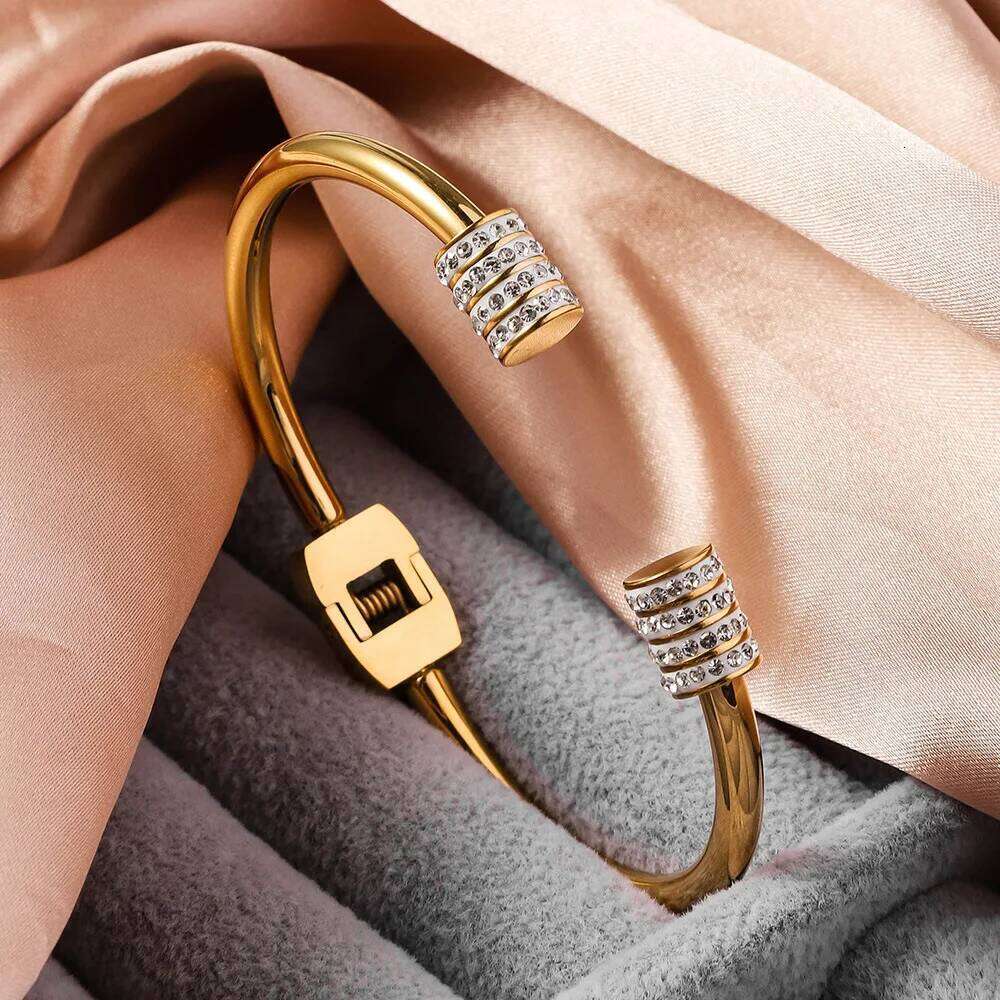 RAKOL Titanium Steel Inlaid With Zircon Bracelets Classic Korean Style Non Fading Open Bangles or Women Daily Wear Accessory Z260123