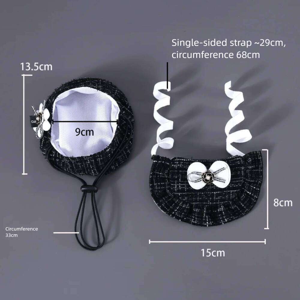 Small Floral-style Pet Set For Cats And Dogs, Including A Bib, Knitted Hat With Camellia Buds, Bowknot, And Lace Trimming