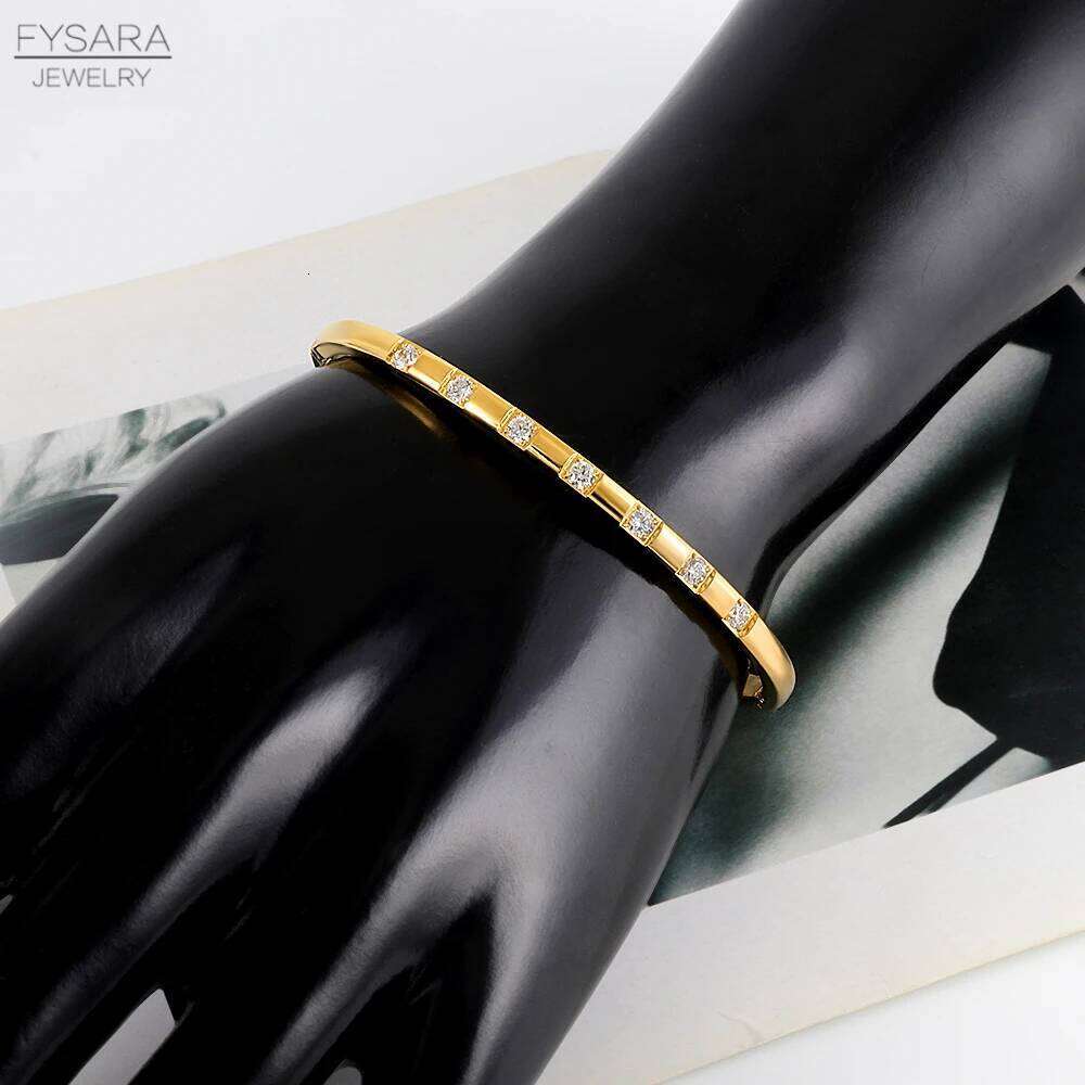 FYSARA 4mm Width Thin Sqaure CZ Crystals & Bracelets for Women Wedding Bangles Titanium Steel Jewelry Charm Wholesale Z260123