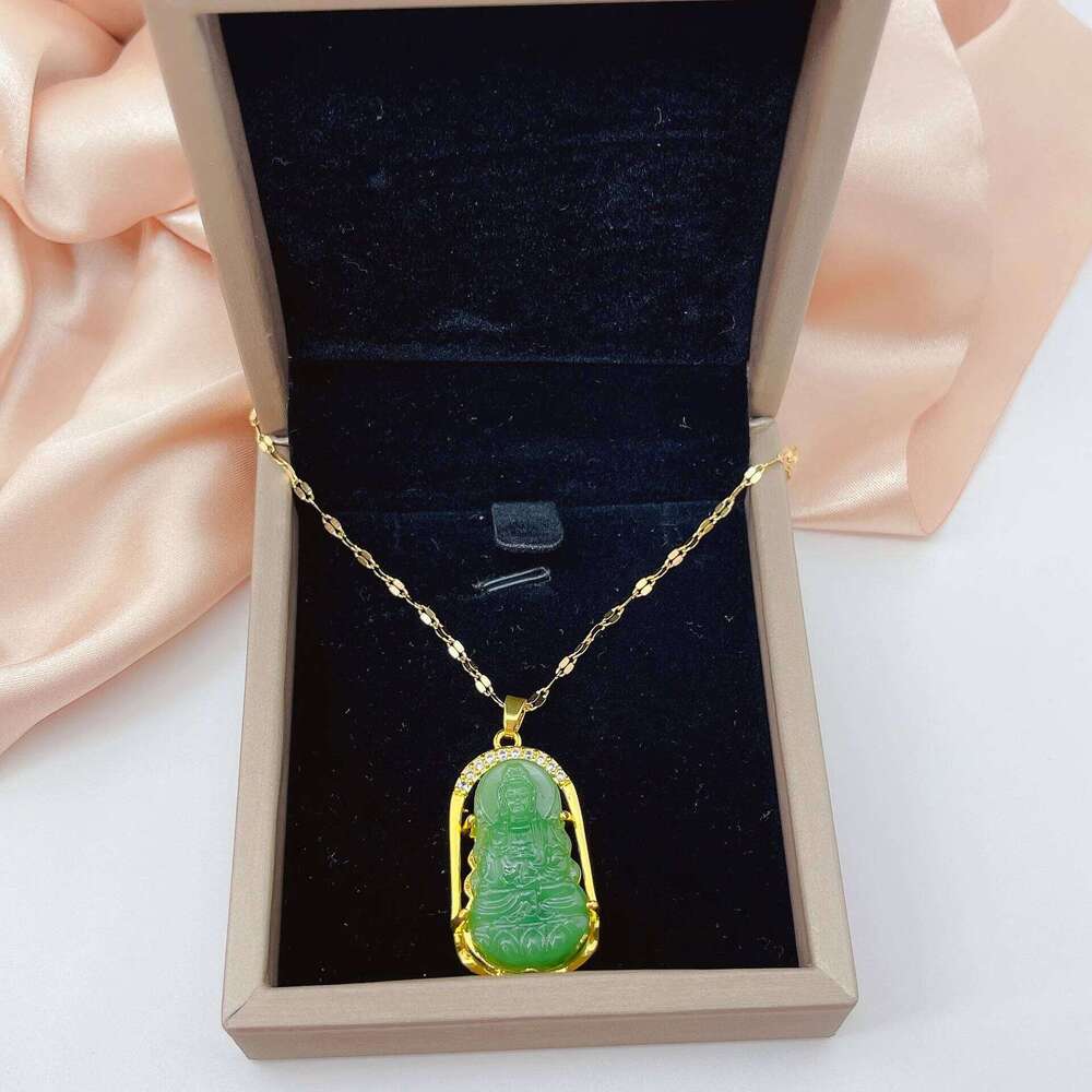 Elegant Green Guanyin Pendant Stainless Steel Necklaces For Women Vintage Style Lucky Guard Female Neck Chain Jewelry Wholesale Z260123