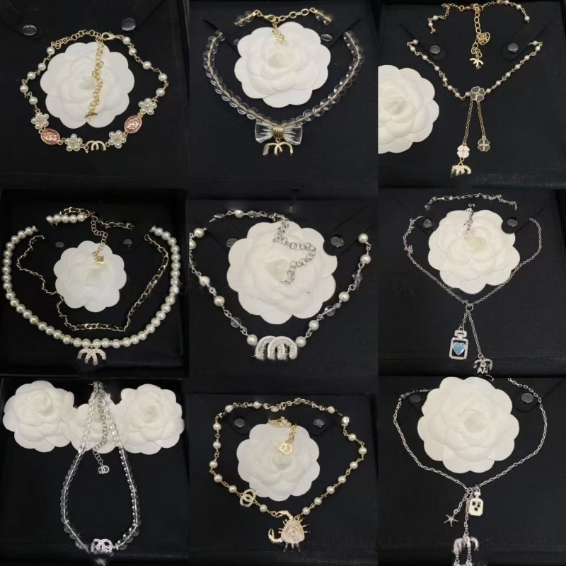 Luxury Designer Inspired CC Logo Pearl Choker Necklace - Sparkling Moissanite Accents Gold Plated Chain, Trendy Adjustable Jewelry for Women Perfect Gift for Her