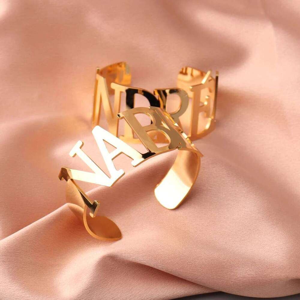 Punk stainless steel big bracelet women personalized custom name golden jewelry Christmas metal 2023 new gift Z260123