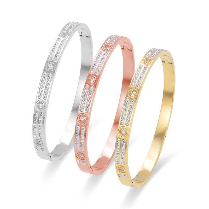 FYSARA Brand New Luxury Crystals Cubic Zirconia Bracelets Couple Luxuxy Jewelry Stainless Steel Bangles For Women Gift Z260123