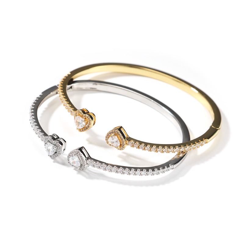 Designer Double Heart Cubic Zirconia Slim Bangle Bracelet Hip Hop Trendy Fashion Hand for Women
