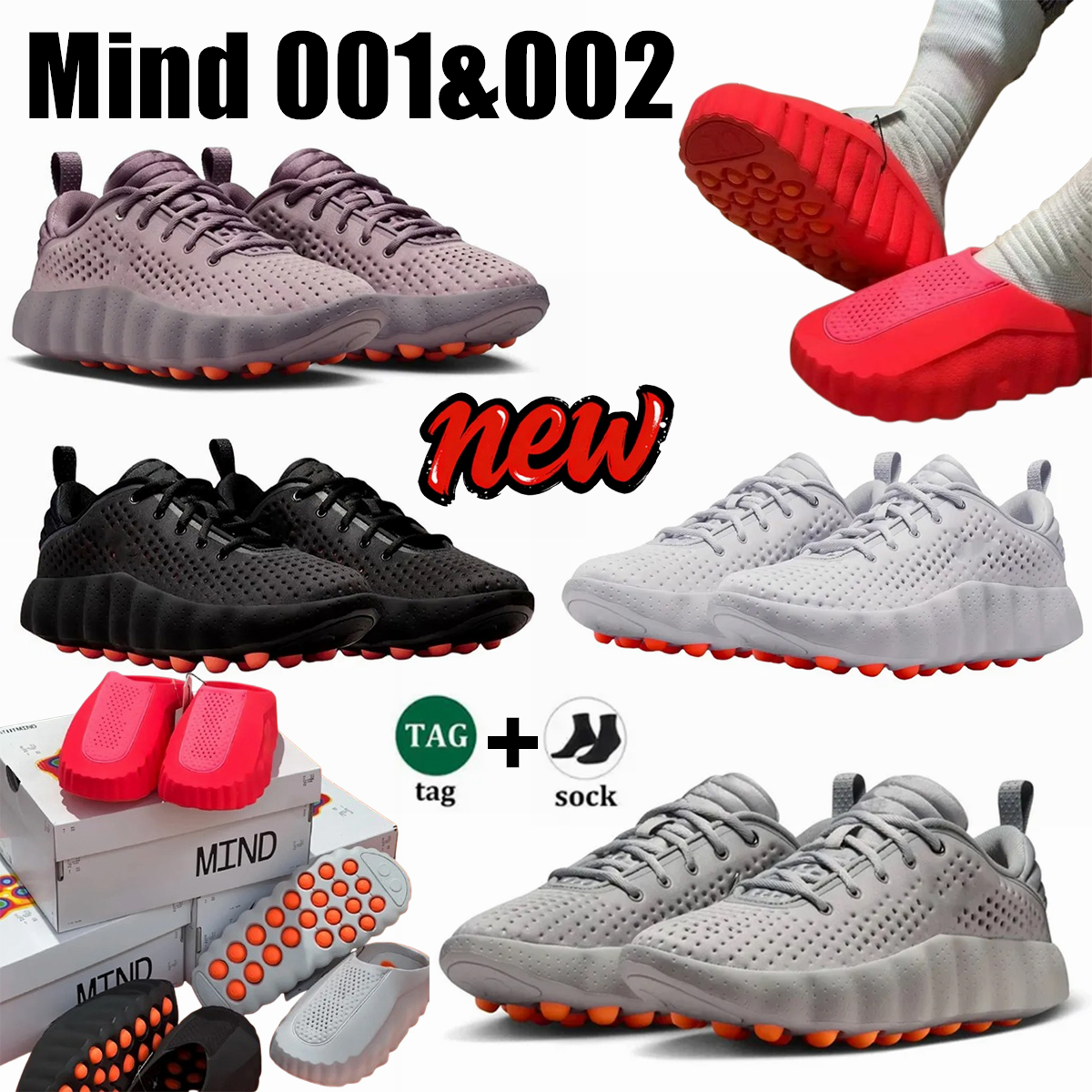 Mind 001 002 Slide Desginer Slides Slippers New Tech Comfortable Slippers Light Bone White Solar Red Black Chrome Light Smoke Grey Men Women Summer Fashion Shoes