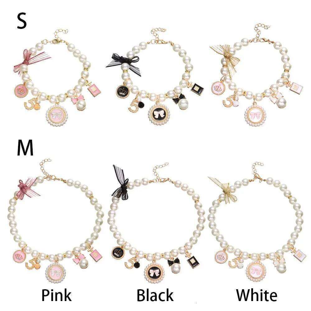 Jewelry Cute Dog Cat Princess Bow Necklace Pet Pearl Collar Adjustable
