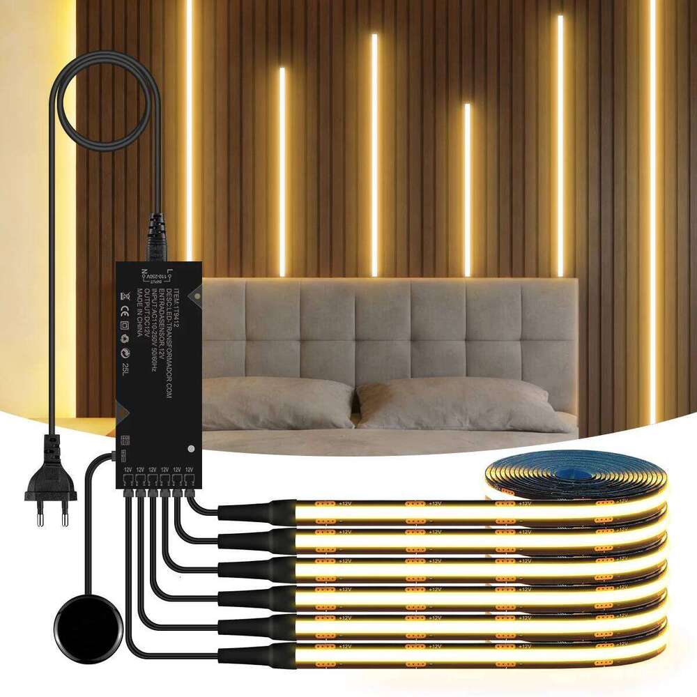 Touch Dimmable Embedded Acoustic Panel Decor 12V COB Strip Light Kit Wood Grain Grille Curtain Wall Backlight LED Tape 26Y0123