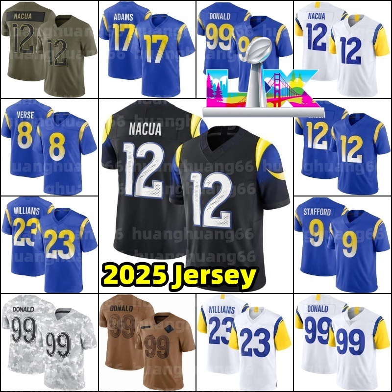 12 Puka Nacua Jared Verse Football Jersey Aaron Donald Davante Adams Matthew Stafford Trent McDuffie Blake Corum Kyren Williams Braden Fiske Terrance Ferguson