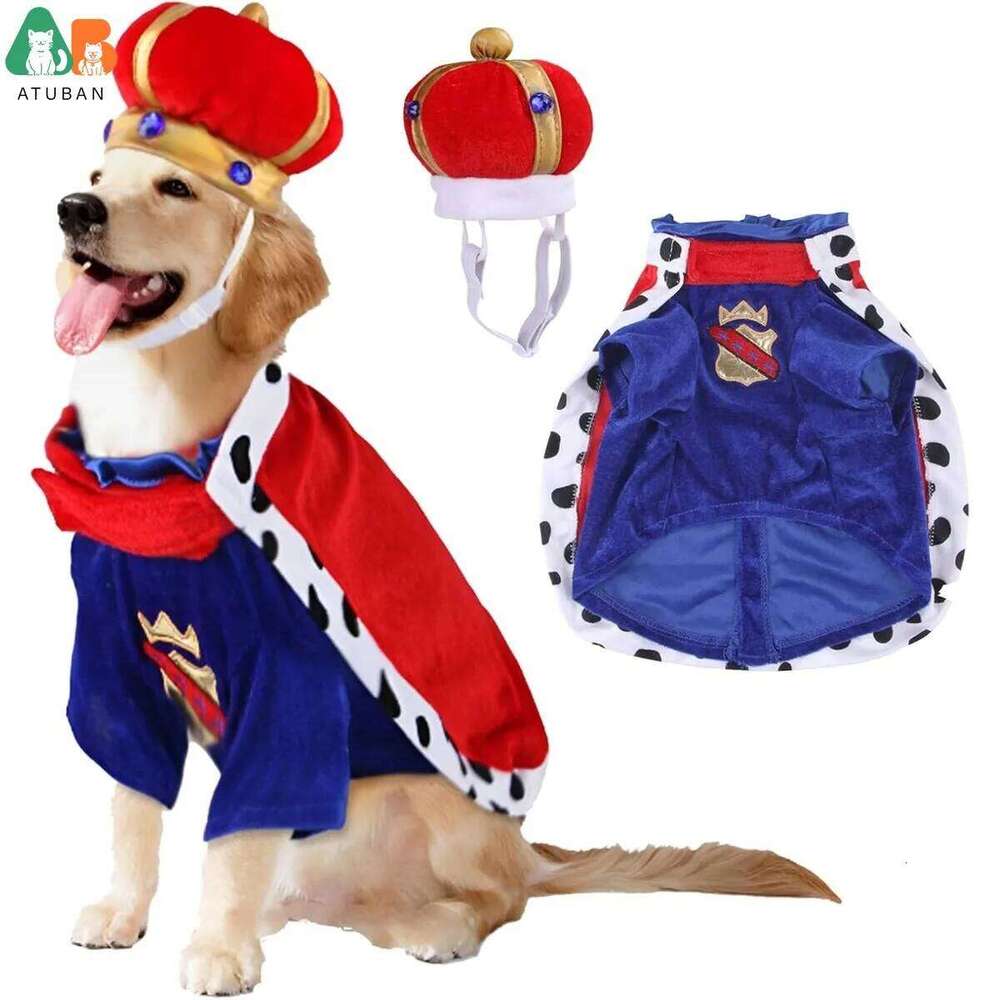 King Costume Prince Royal Cape Crown Velvet Lord Pet Outfits Clothes For Cat Dog Cosplay Party Holiday Funny Dress Up