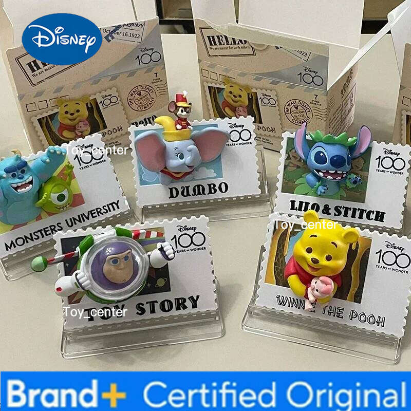 Disney 100th Anniversary Retro Stamp Series Box Buzz Lightyear Winnie Pooh Stitch Refrigerator Magnet Blind Bag Kids Gifts H260123