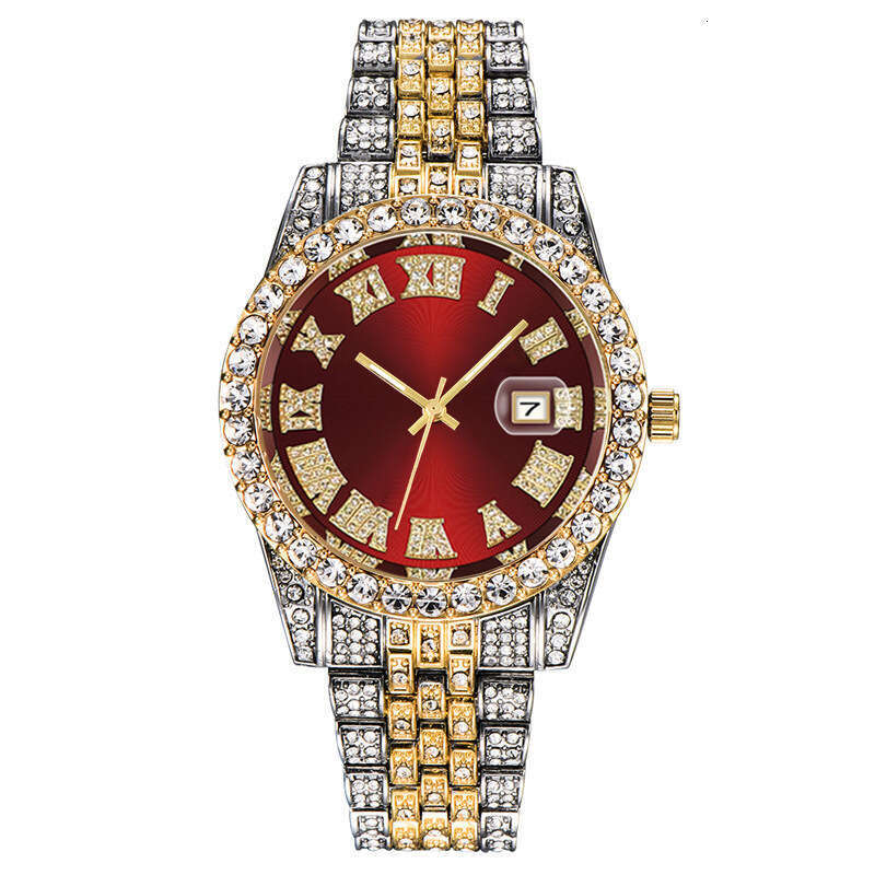 2PES/Set Luxury Fashion Set with Diamonds, European and American Hip-Hop Trendy Cool Men's Watch