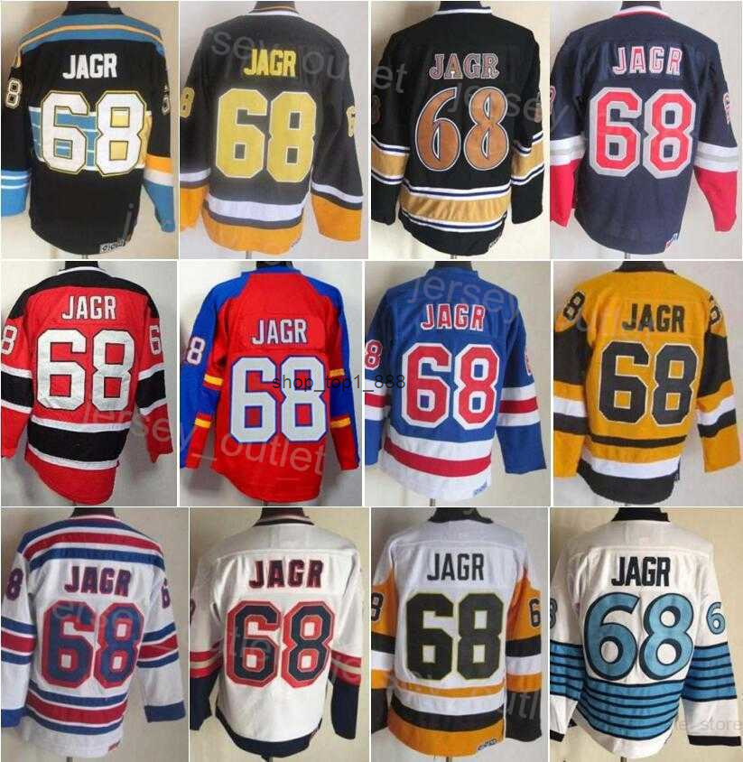 Men Retro Hockey 68 Jaromir Jagr Jersey Vintage Classic CCM Black White Blue Yellow Team Color Embroidery And Stitched For Sport Fans shirt