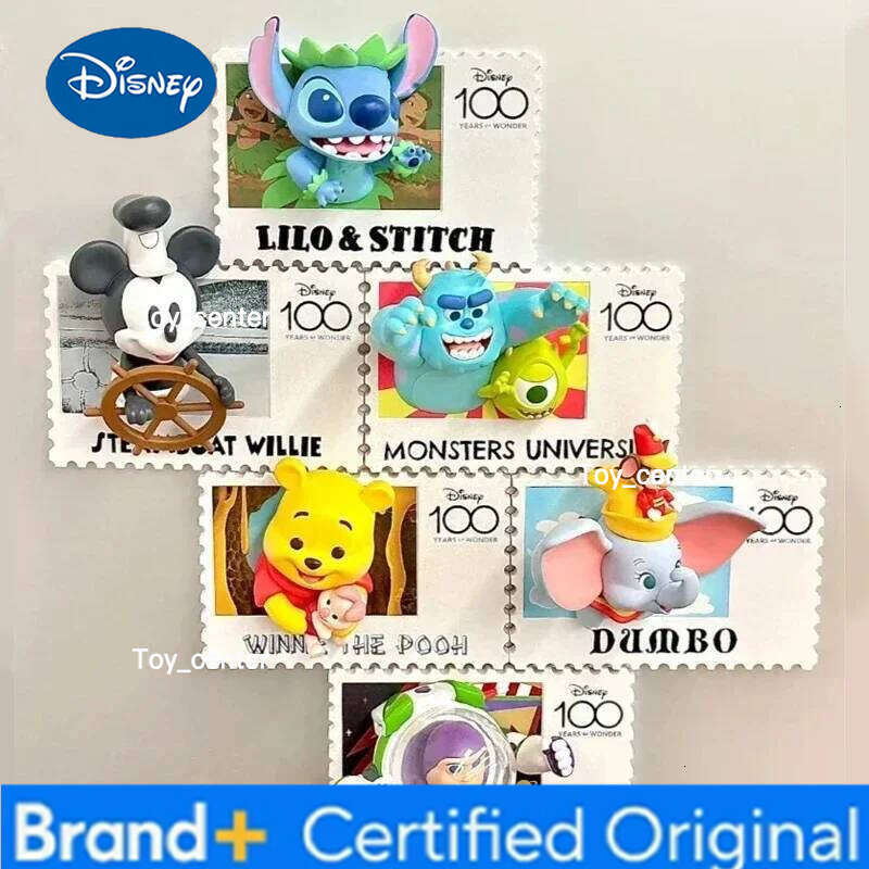 Disney 100th Anniversary Retro Stamp Series Box Buzz Lightyear Winnie Pooh Stitch Refrigerator Magnet Blind Bag Kids Gifts H260123
