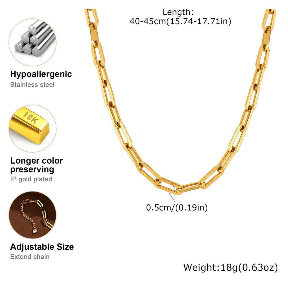 Vnox Stainless Steel Rectangular Chokers,Punk Style Gold Color Men Women Link Necklace, New Paperclip Chain Collar Z260123