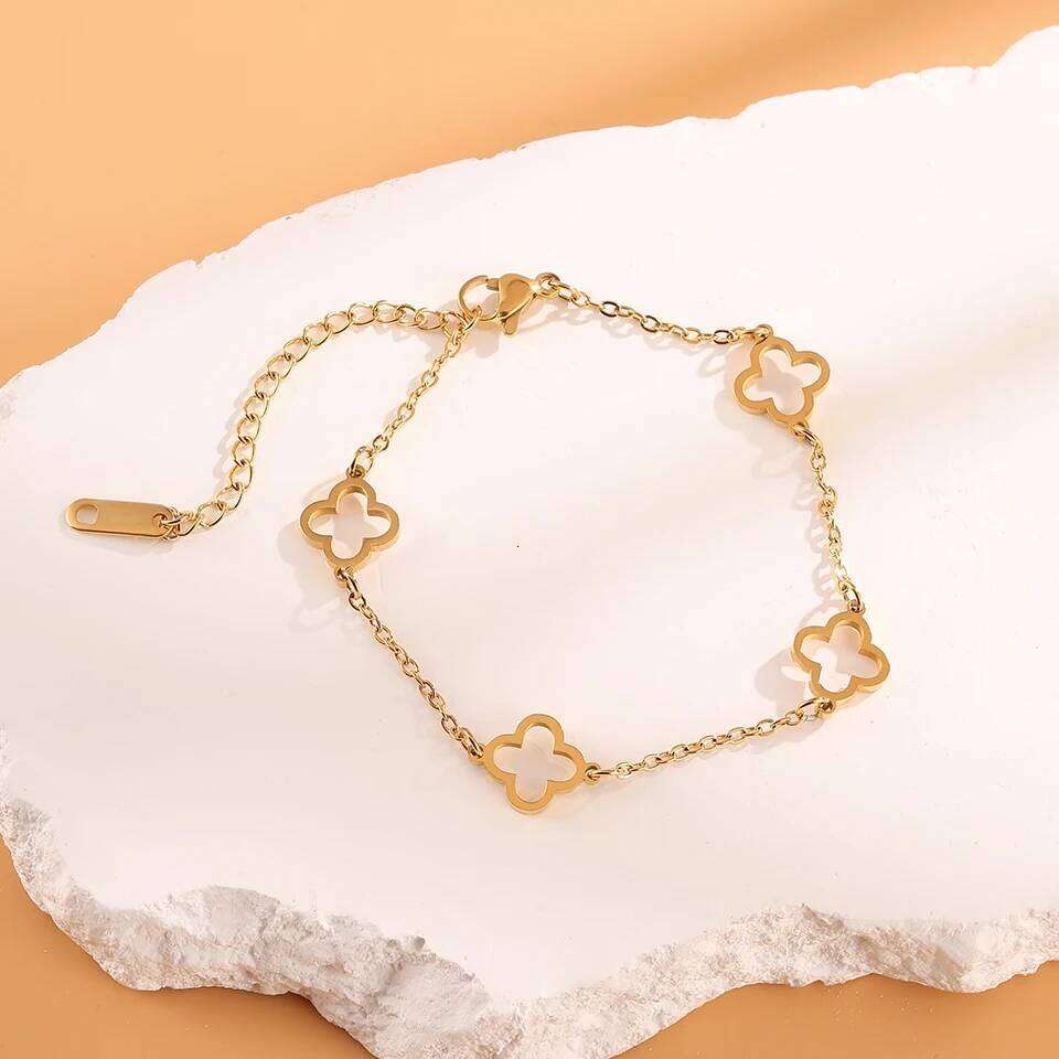 18k Gold Plated Stainless Steel Clover Bracelet Set For Couples Holiday Gift Daily Wear Fashion Jewelry Z260123
