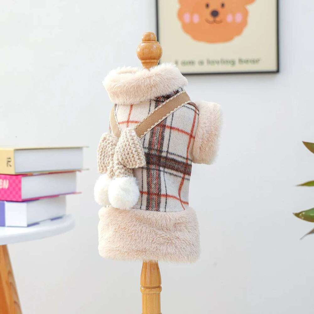 Pet jacket with bowknot decoration for cats and dogs, thickened and warm clothing for autumn and winter, providing cold protection