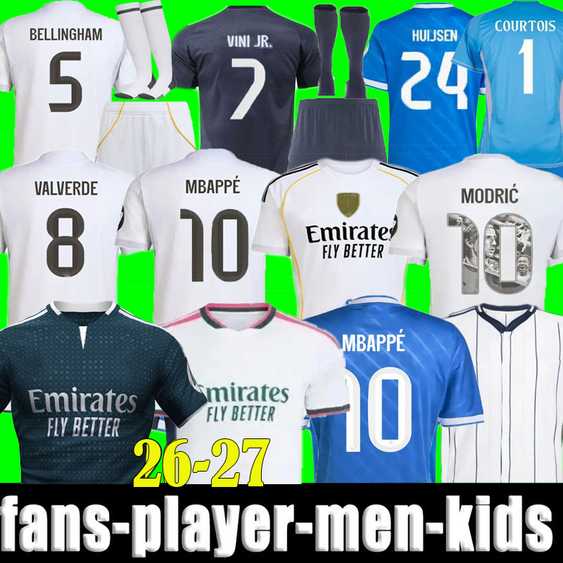 2025 2026 VINI JR MBAPPE Soccer Jerseys Real MODRIC Madrids Football Shirt 25 26 27 camiseta Men Kids Kit Uniform BELLINGHAM VALVERDE TRENT HUIJSEN ARDA GULER HUIJSEN