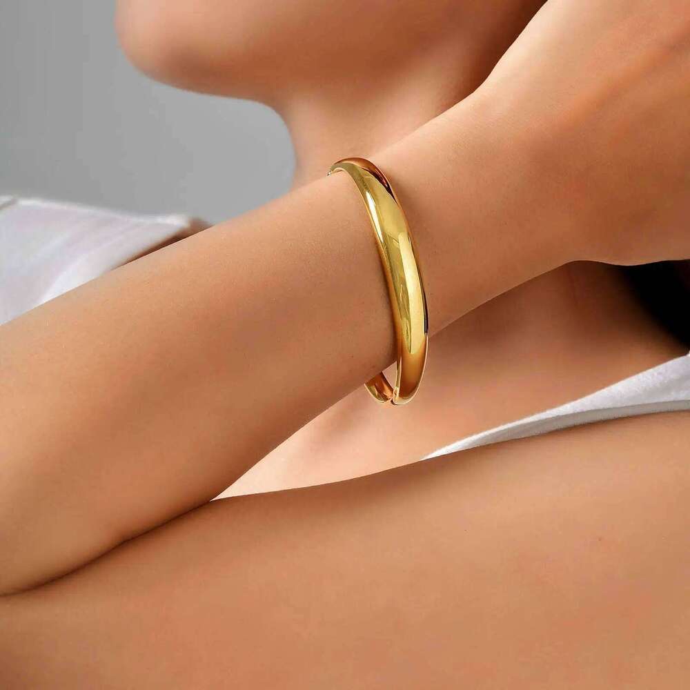 High Quality Oval Openable Bangle Bracelet for Women,18K Gold Plated Stainless Steel Smooth Bracelets,Trendy Jewelry Gifts Z260123