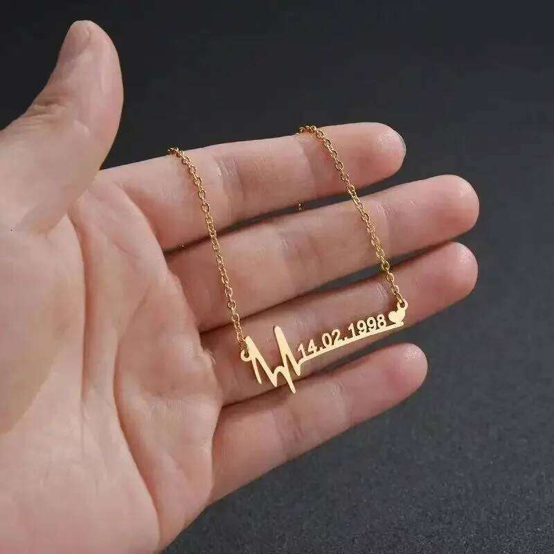 Custom Name Heartbeat Date Stainless Steel Jewelry Birthday Gift for Wife Lucky Numbers Pendant Necklace Women Chokers Z260123