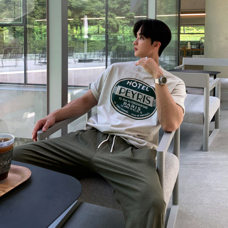 MYQ American Style Letter Print T-Shirt for Men Summer Loose Round Neck Short Sleeve Korean Commuter Style Half Sleeve Trendy 210707