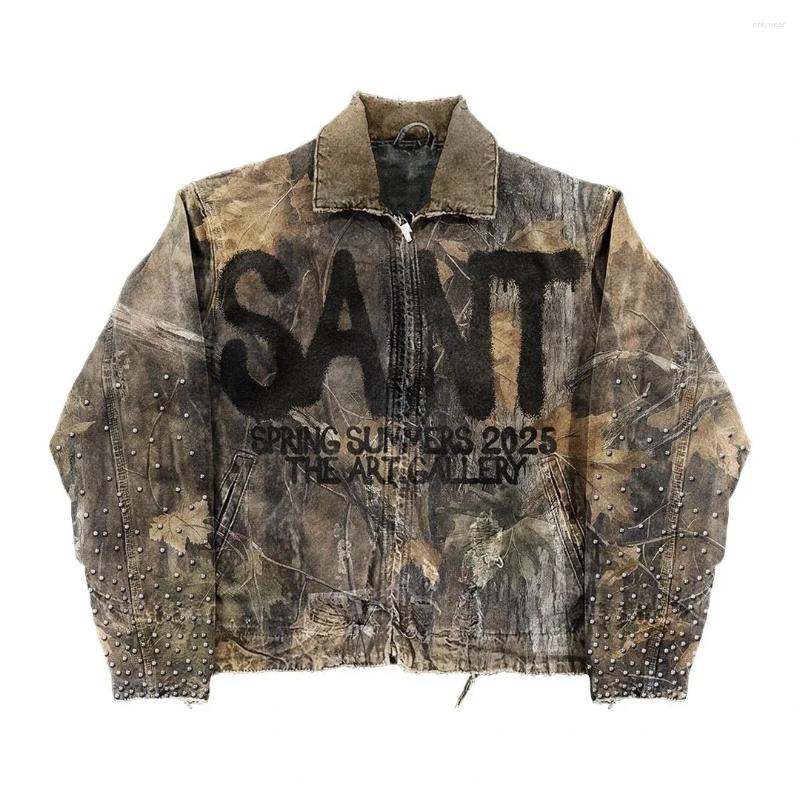 Men's Jackets Streetwear Retro Leaves Camouflage Jacket Y2K Mens Womens Clothing Hip Hop Letters Oversized Casual Coats