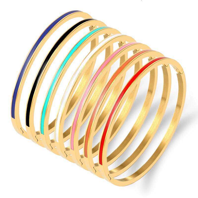 3mm Thin Colorful Orange Enamel Bracelets for Women Party Fashion Bangles 361L Stainless Steel Jewelry 7 Color Z260123