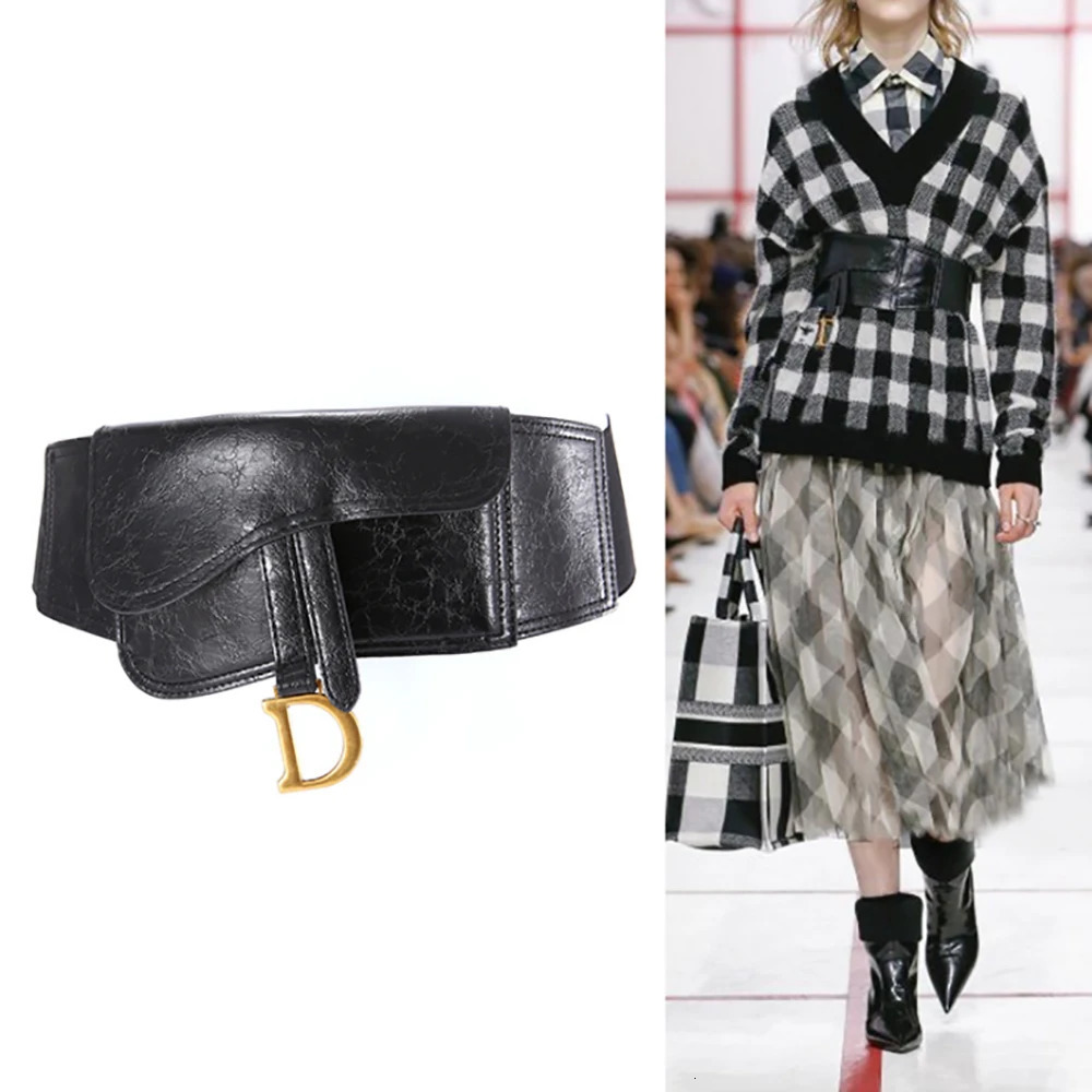 er Fit Slim Women Leather Belt Letter D Elastic Stretch Waistband Pocket Wide for Female DressGirdl Chic 250121