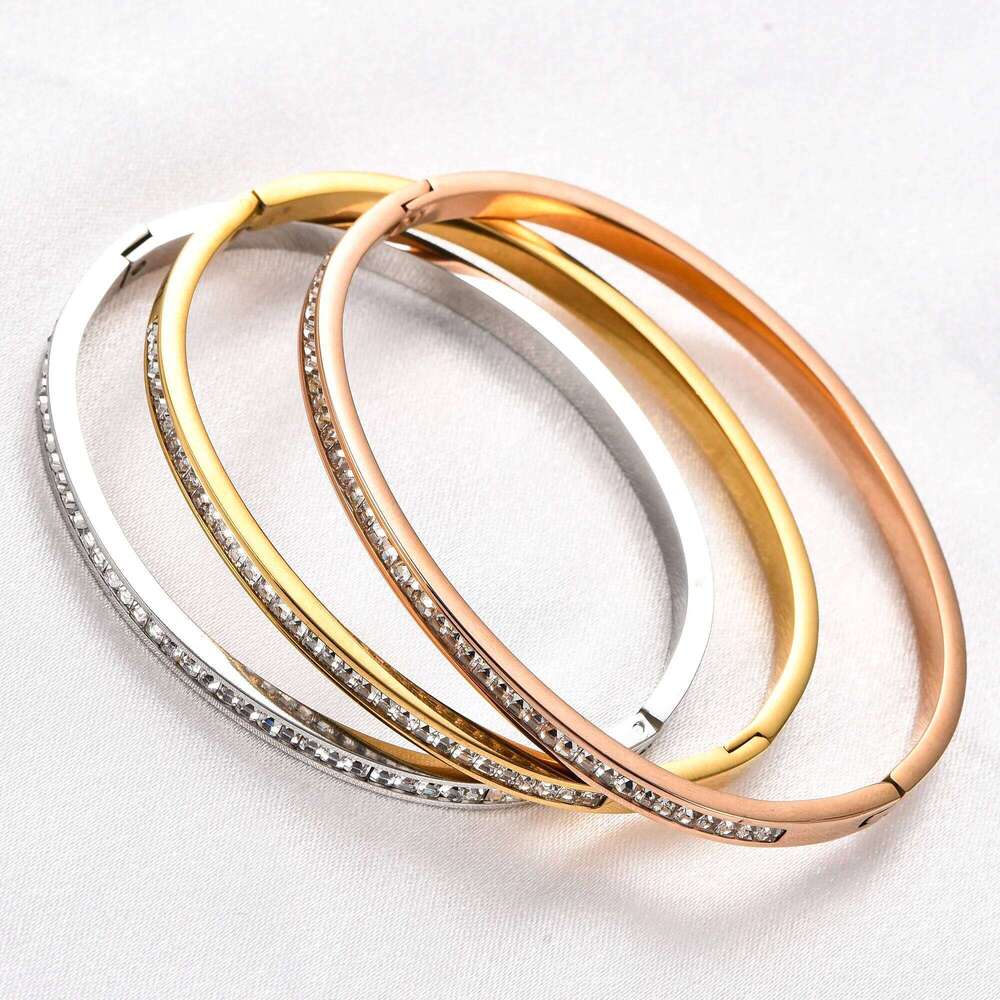Elegant Stainless Steel Zircon Bangle Cuff Bracelet Women Openable Wristband Metal Jewelry Accessories Gift for Her Z260123