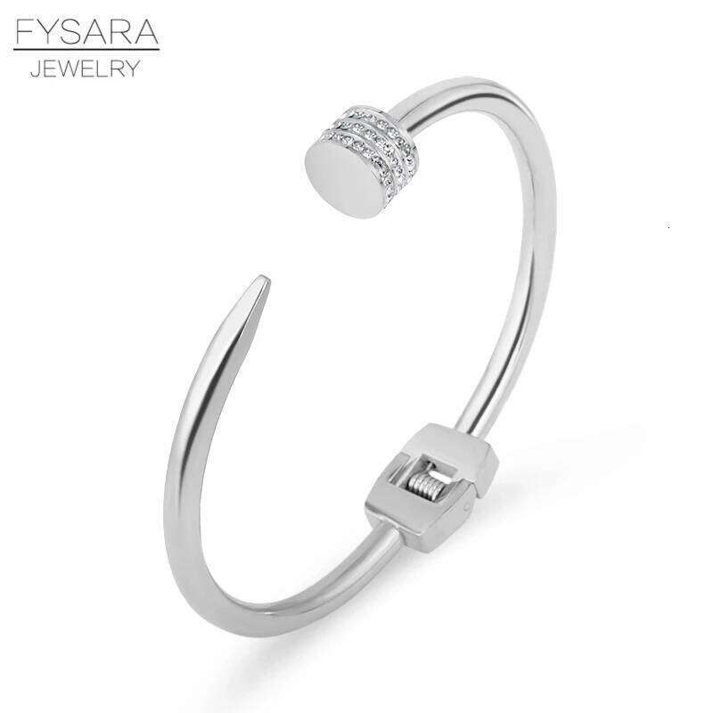 FYSARA Luxury Cubic Zirconia Crystals Arrow Cuff Bracelets Stainless Steel Gold Color Bangles For Women Pulseiras Punk Jewelry Z260123