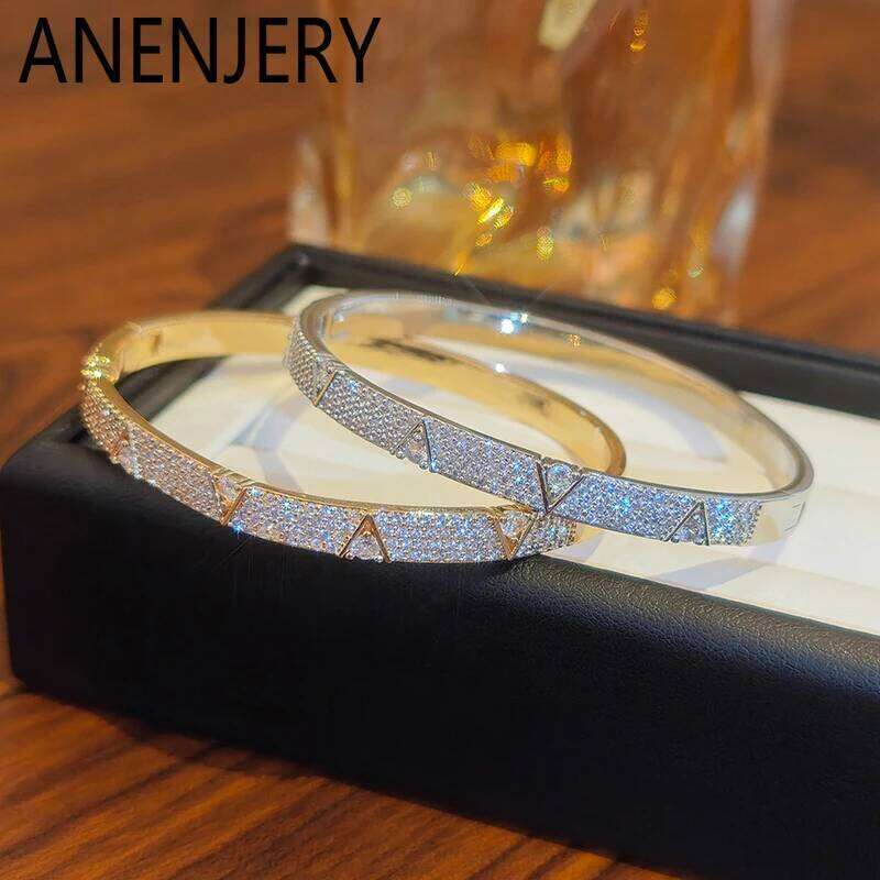 ANENJERY Gold Silver Color Letter Zircon Bracelet For Women Men Personality Fashion Hip hop Luxury New Jewelry Gifts Wholesale Z260123