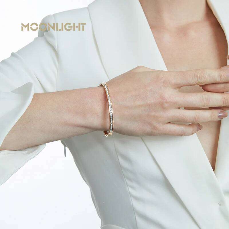 MOONLIGHT Women's Luxury Brand Titanium Steel Bracelet Classic Round Cubic Zirconia Bangle Fashion Couple Accessories Z260123
