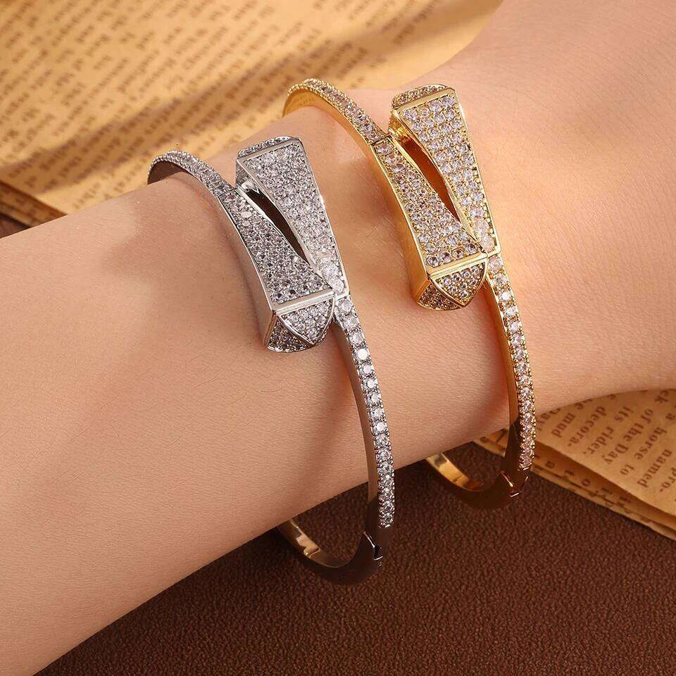 ZAKOL Sparkling Full Zirconia Geometric Bracelet Bangles Luxury 18K Gold Plated Non Fading Jewelry Party Accessories Gift Z260123