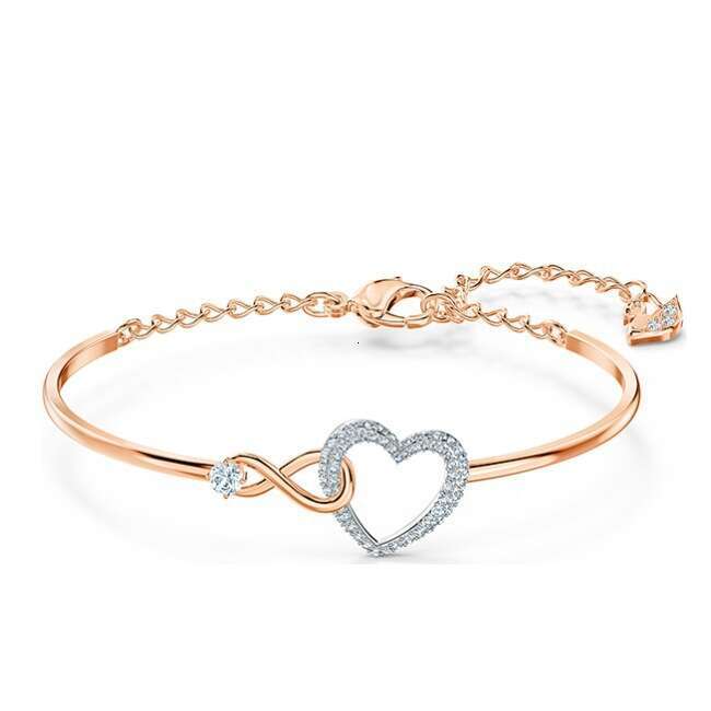 Bracelet Rose Gold Plated Crystal Accented Open Heart with Eternal Knot Design for Romantic Anniversary and Birthday Gift High Quality Texture