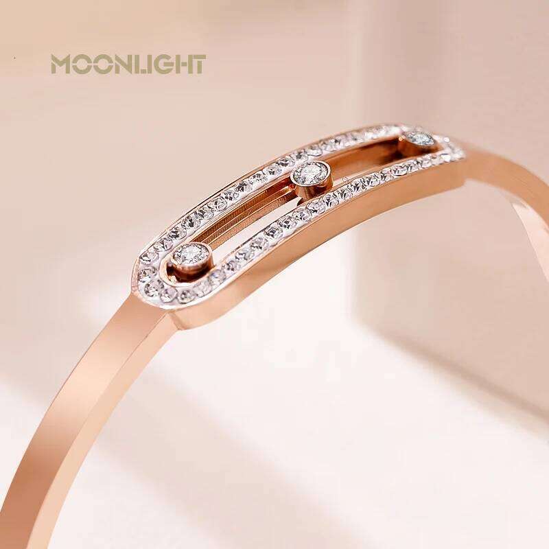 MOONLIGHT Golden Stainless Steel Woman Bracelet Bangle Crystal Zircon Sliding Luxury Wedding Party Band Wristband Jewellery Gift Z260123