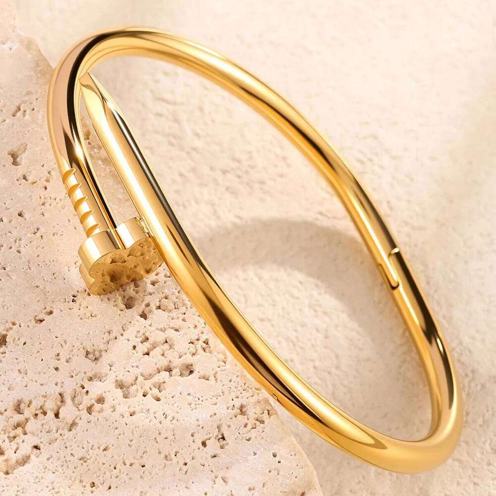 Yupsk 3pcs/1pc Fashion 18K Gold Plated Stainless Steel Nail Bracelet for Women Luxury Cubic Zirconia Bangle Daily Wear Jewelry Z260123