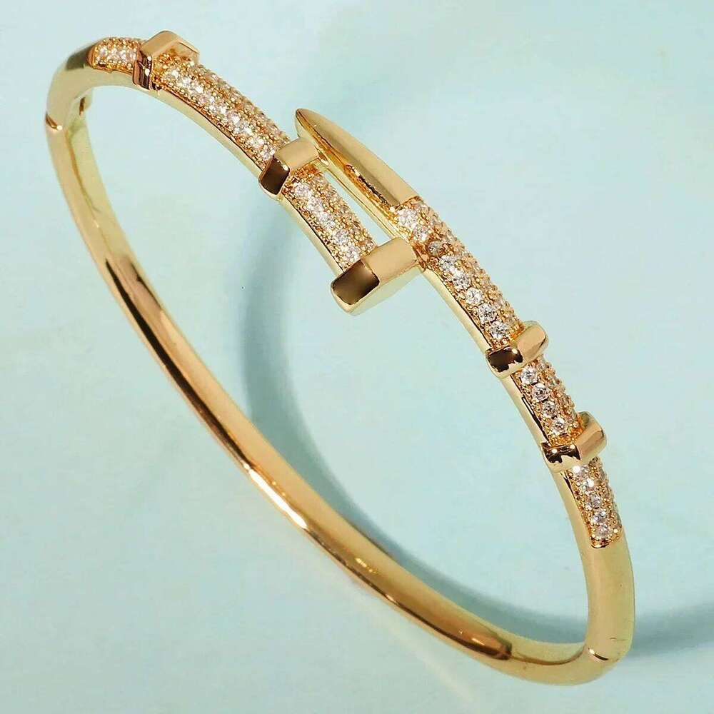 Geometric Nail Cuff Bracelet, Micro-Paved Zircon on Titanium Steel, Contemporary Women's Jewelry, Bold Yet Refined Accessory Z260123