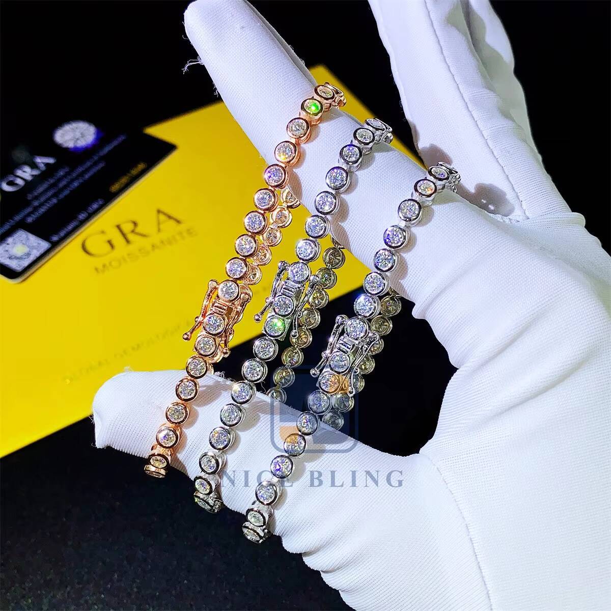 moissanite bracelet Bezel Setting 3mm 6inch 7inch 8inch Diamond Tennis men Women 925 Silver Tennis Necklace Moissanite Tennis chain