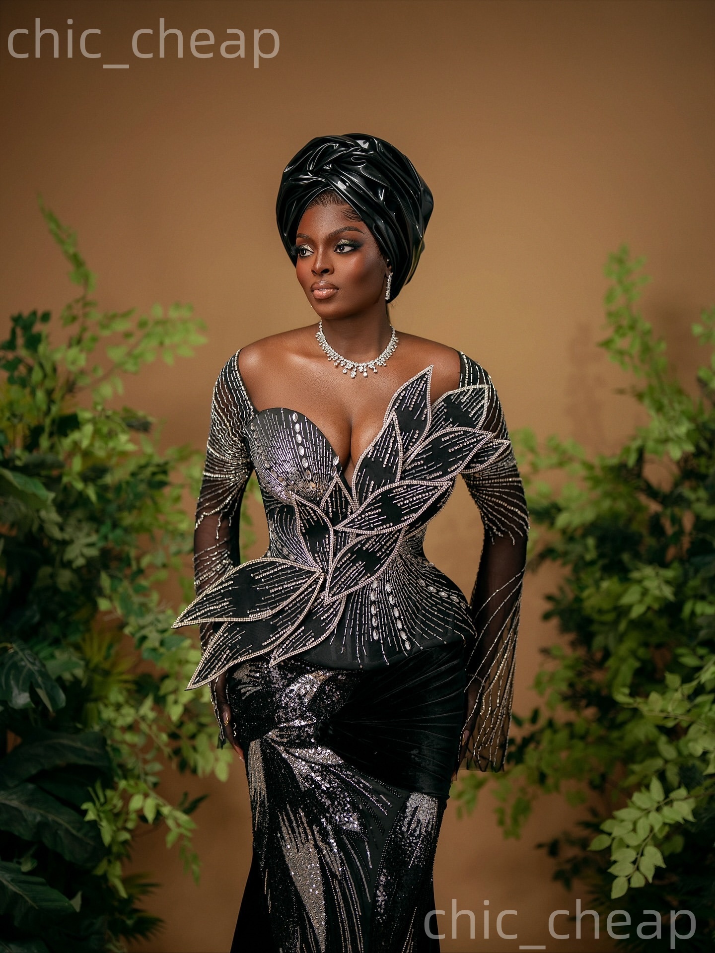 Aso Ebi Black Mermaid Prom Dresses 2026 Florals Crystals Full Sleeves Evening Formal Party Second Birthday Reception Gowns Dress For Special Occasions