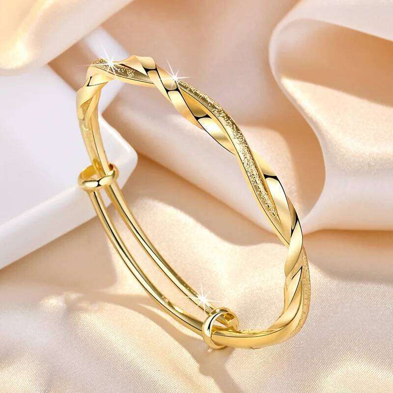 Genuine 18K Gold Color Fashion Mobius Push Pull Bracelet for Women Female Shiny Bangle Jewelry Gifts Not Fade Z260123