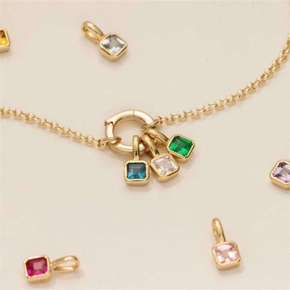 December DIY Accessories Necklace Women's Square Stone Colored Zirconia Pendant Collar Chain Z260123