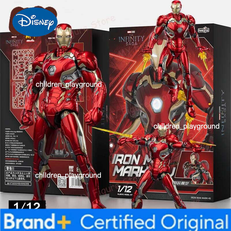 Disney Original Fondjoy Iron Man MK45 Model Kit 1/12 Infinity Saga Ironman Mark 45 Assembly ABS Joint Movable Kid Toy Customized Gift H260123