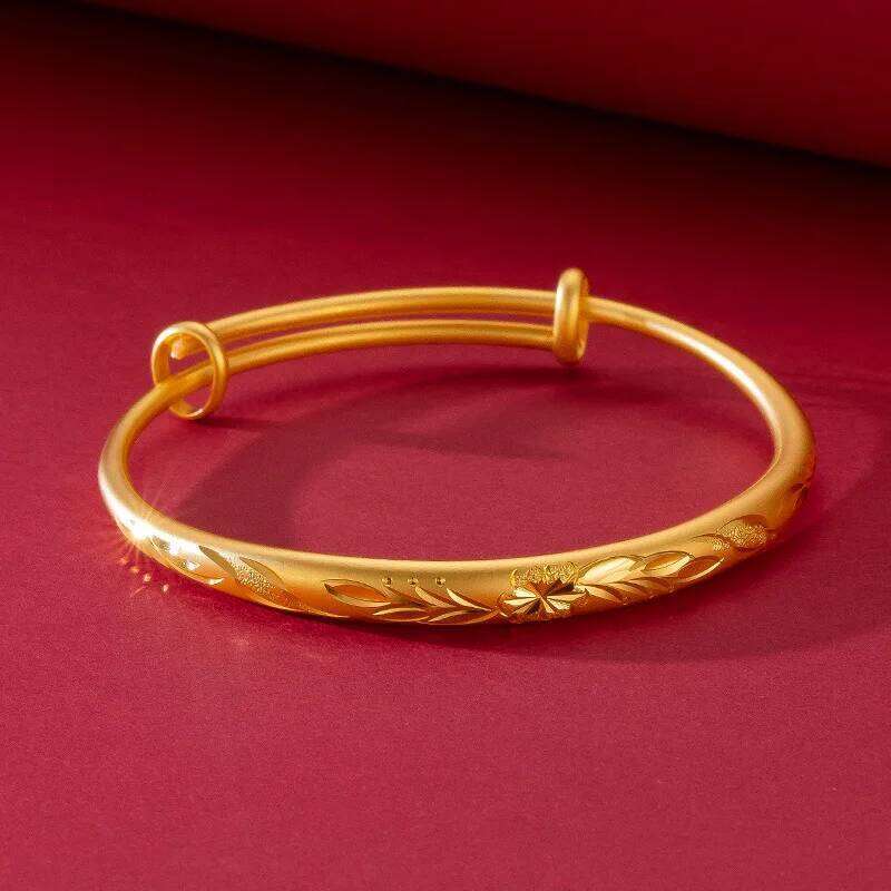 Simple Smooth 18K Gold Cuff Bracelets for Men and Women Flower Jewelry Party Gothic Girl Charm Bracelet Z260123