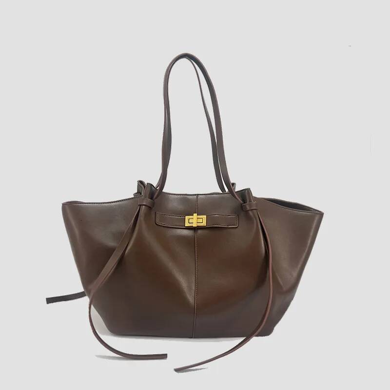 Fashion Large Capacity Trapeze Women Shoulder Bags Designer Metal Lock Handbags High-Quality Pu Leather Big Tote Commute Bag