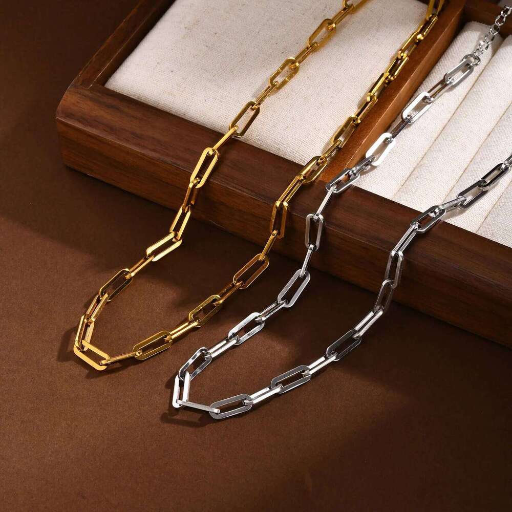 Vnox Stainless Steel Rectangular Chokers,Punk Style Gold Color Men Women Link Necklace, New Paperclip Chain Collar Z260123