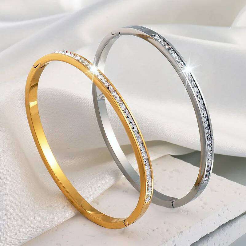 Single Line Square Zircon Bracelets for Women Girls,18K Wateproof Bangles Bracelets,Dainty Female Jewelry Gifts to Wife Mom Z260123