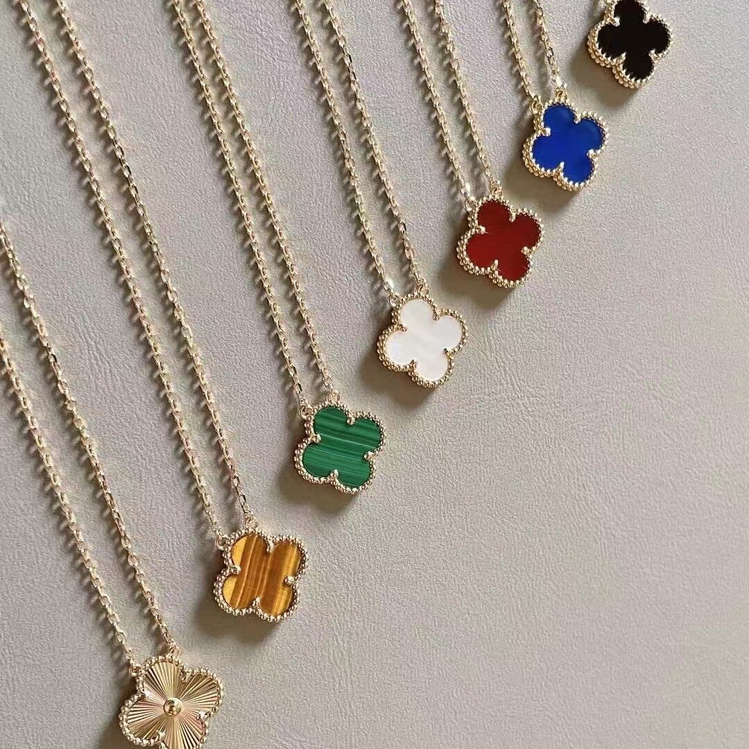Designer Jewelry Vanly cleef CNC 925 Silver Lucky Four-Leaf Clover Mother-of-Pearl Agate Necklace Fashion Design Laser Diamond Pendant