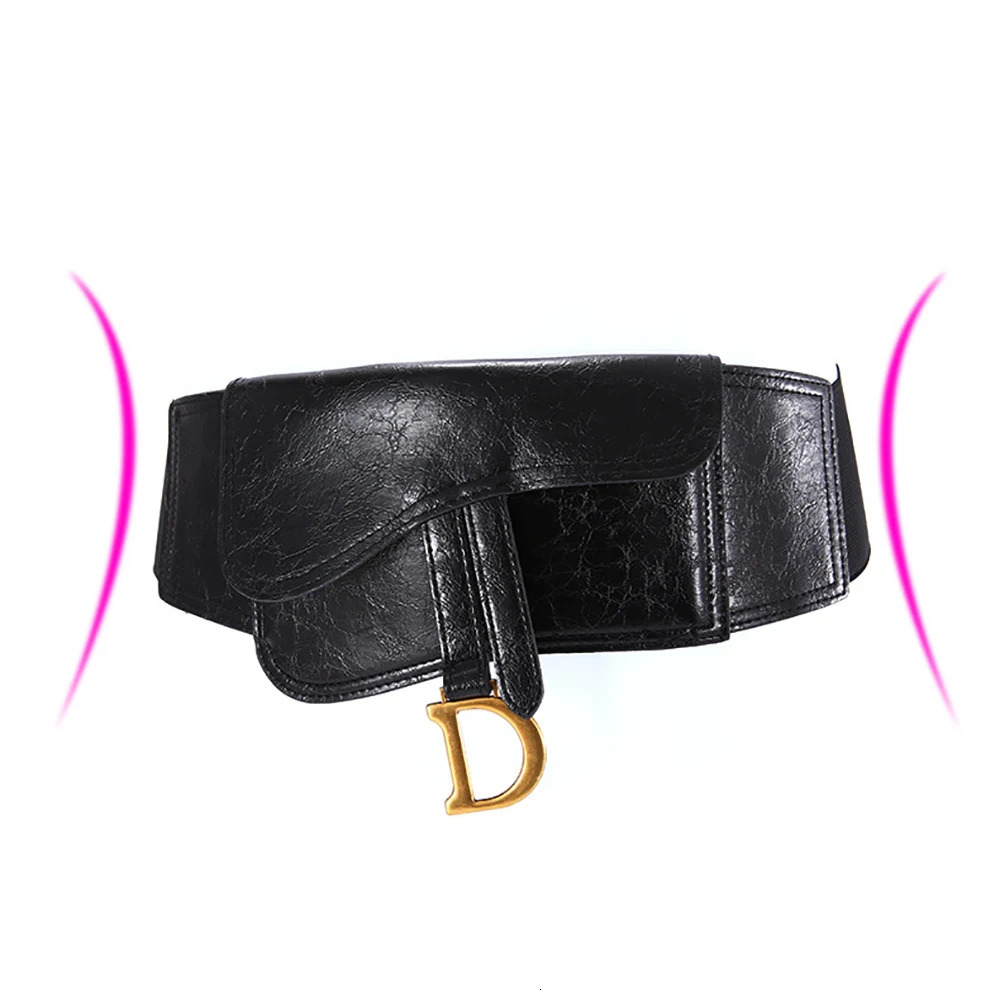 er Fit Slim Women Leather Belt Letter D Elastic Stretch Waistband Pocket Wide for Female DressGirdl Chic 250121