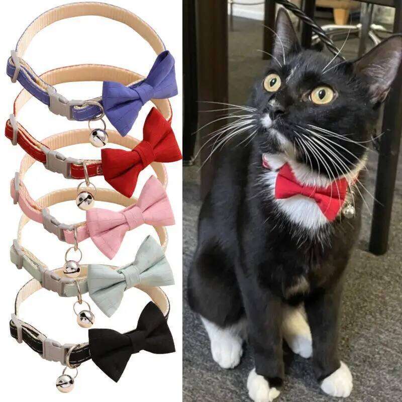 Solid Color Bowknot Puppy Chihuahua Adjustable Cats Accessories Safety Bell Tie Bow Buckle Pets with Collar New