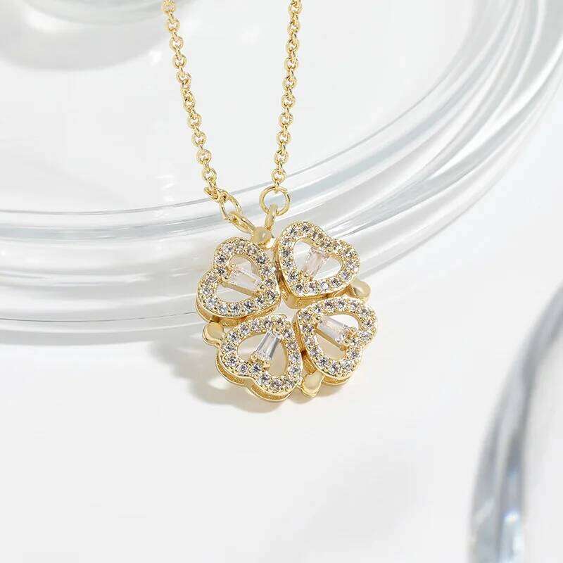 G&D Luxury Magnet Transform Four Leaf Clover Heart Pendant Women Stainless Steel Flower Necklace Jewelry Wedding Gift Z260123