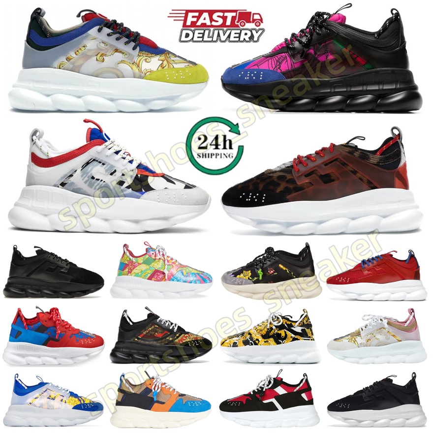 Designer Men Women Chain Reaction Casual Shoes Triple Black White Red Multi Color Green Trainers Genuine Leather Outdoor Mens Sports Walking Sneakers Size 36-45